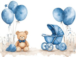 It’s and Boy or Girl announcements design in with balloons for girls. Blue balloons and teddy bear for boys. Add name and birth info at bottom if desired. Use for instagram, invitation.