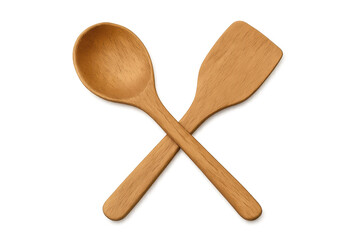 Wooden spoon and spatula crossed on transparent background