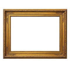 Gold-toned picture frame, rectangular shape, ornate detail