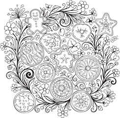 christmas, christmas tree, pattern, flower, vector, floral, design, seamless, vintage, illustration, ornament, decoration, art, wallpaper, nature, decor, texture, element, flowers, mandala, leaf, retr