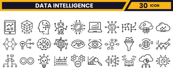 Vector art of data intelligence icons set, isolated on white background