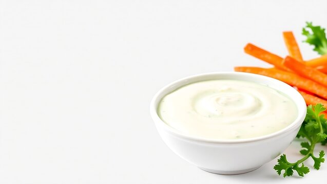 Creamy Ranch Dip with Carrot Sticks and Cilantro.