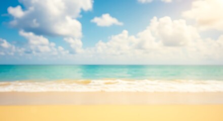 Fototapeta premium Tropical Beach Serenity A Blurred Seascape Under a Sunny Sky with Gentle Waves