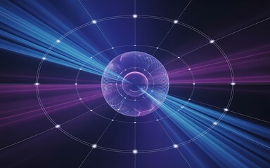 Fototapeta premium Futuristic glowing orb with radiating blue and purple light beams