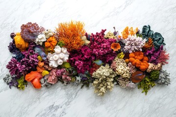 Obraz premium Vibrant coral reef display showcasing diverse species and colors, a breathtaking underwater scene.