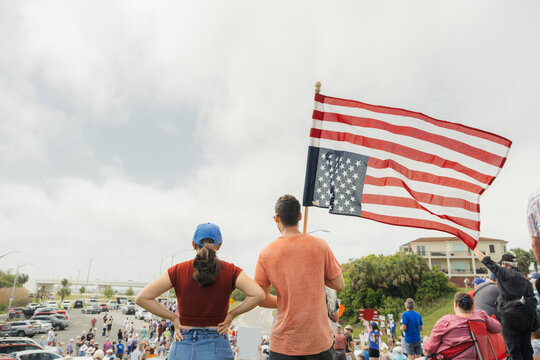 American Protesters with Upside Down Flag