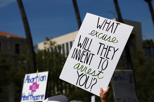 Signs from HANDS OFF protest