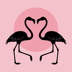 Fototapeta premium Minimalist Flamingo Silhouettes with Tropical Leaves
