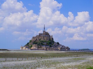 Mont Saint-Michel under a blue sky