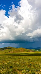 Obraz premium Scenic grassland landscape under dramatic clouds