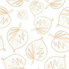 pattern with a yellow linden leaf icon in line art style, for logos, printing or various designs