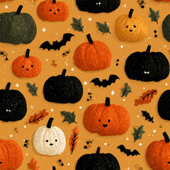seamless pattern with pumpkins and bats, vector illustration for Halloween. suitable for printing on fabric and paper. holiday decor