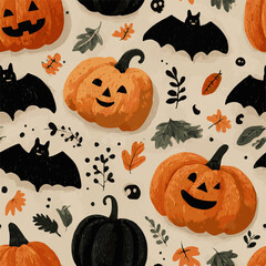 seamless pattern with pumpkins and bats, vector illustration for Halloween. suitable for printing on fabric and paper. holiday decor