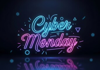 Cyber monday neon glow sign for holiday sales promotion and online shopping celebration