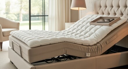 Adjustable Bed with Mattress Topper in Neutral Bedroom Setting for Comfort and Relaxation