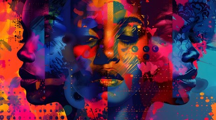 Vibrant Abstract Woman Portrait Digital Art