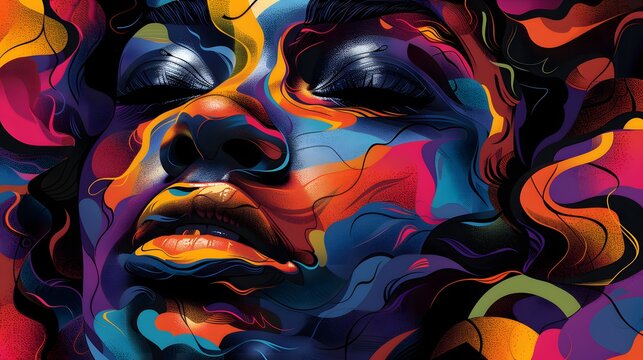 Vibrant Abstract Woman Portrait Graphic Textured Art - Powered by Adobe