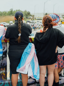 Protesters with Transgender Pride Flag