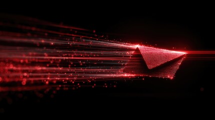 A red email envelope icon soars through a futuristic data stream, symbolizing fast digital communication.
