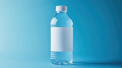 Soda Bottle Mockup with Clear Label on Blue Background for Product Presentation