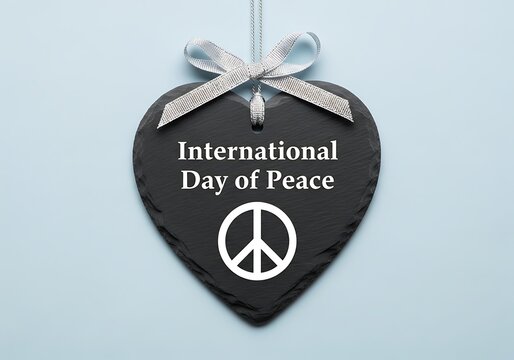Heart shaped ornament celebrating international day of peace with peace symbol and ribbon