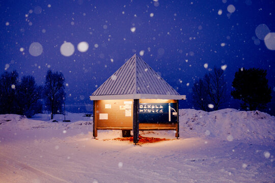 Tourism board in snow