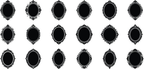 Vector art of collection of ornate vintage oval and diamond decorative frames isolated on transparent background for design elements