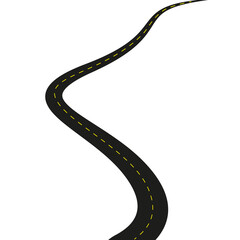 Winding road. Road in the form of a snake. Crooked road, mountain pass. Yellow dotted markings. Highway from perspective to the viewer. Flat vector illustration isolated on white background.