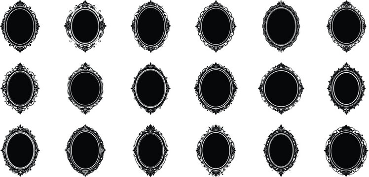 Vector art of collection of ornate vintage oval and diamond decorative frames isolated on transparent background for design elements