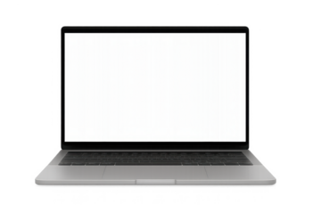 Modern silver laptop showing blank screen on transparent background