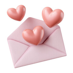 Pink envelope with heart shapes isolated on transparent background