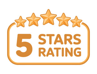 Five Stars Rating Badge Vector Illustration for Quality, Service, and Customer Satisfaction Evaluation