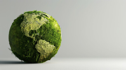 Globe covered green moss symbolizes environmental sustainability and global awareness. This artistic representation highlights importance of protecting our planet and promoting eco friendly