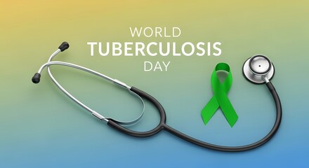 World tuberculosis day concept with stethoscope and green awareness ribbon for health campaign and educational design