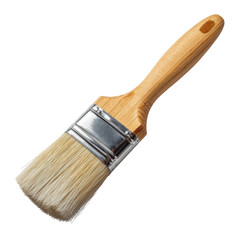 Wooden handle paint brush with bristles isolated on transparent background