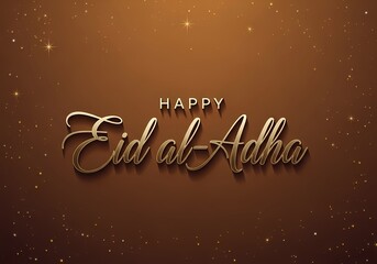 Elegant happy eid al-adha celebration design featuring golden typography on sparkling brown background