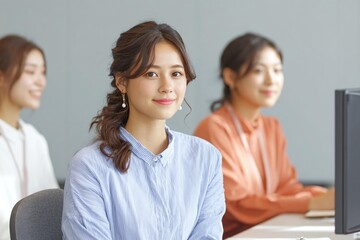 Obraz premium Asian Women Colleagues in Office Setting