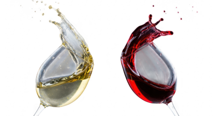 Red and white wine splashing isolated on transparent background