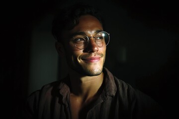 Obraz premium Close-up Portrait of a Man with Glasses in Low Light