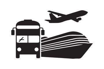 Diverse transportation icons airplane bus and cruise ship