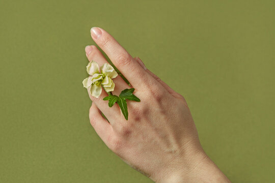 Flower and leaf worn as ring on hand