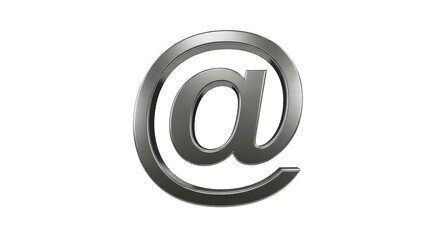 A metallic at symbol illuminated against a dark space in a digital rendering style image on transparent background