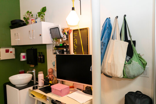 inside studio wall storage