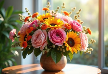 Fototapeta premium vibrant seasonal floral arrangements bright colors fresh blooms nature display bouquet aesthetic artistry life celebration, petal, beauty, botanical, spring