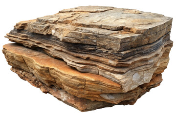 Layered Sandstone Rock Formation:  Rustic, Textured, Earth-toned, Isolated on White Background.