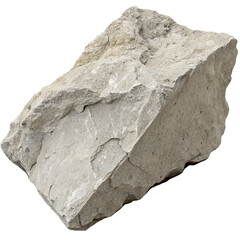 Large Rough-Hewn Light Grey Stone, Isolated on White Background, Natural Texture