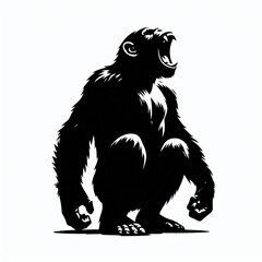 Silhouette of a roaring gorilla in a crouched position