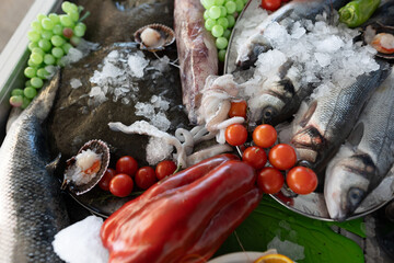 a display case with fresh fish