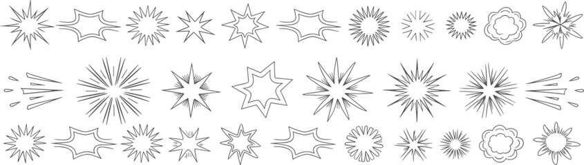 A comprehensive collection of hand drawn comic starbursts and explosions perfect for cartoons dynamic designs and creative graphic projects