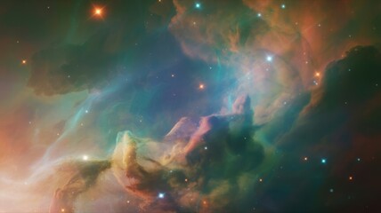 Obraz premium Interstellar Cloud Formation with Green and Orange Hues